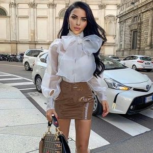 Sheer bow blouse, white, one size